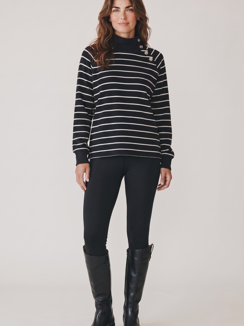 J. Crew black and White Striped Turtleneck Sweater with Shoulder Buttons
